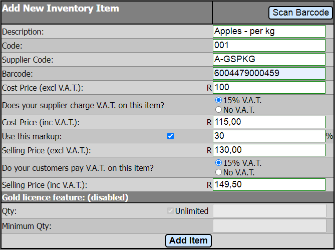 Add a new inventory item