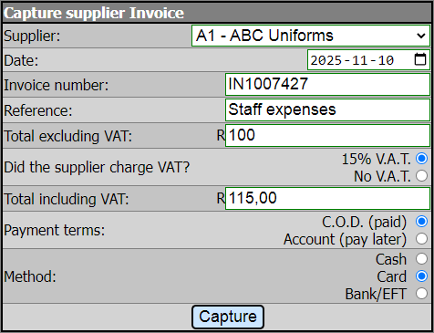 Capture a supplier invoice